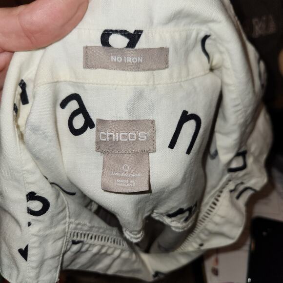 Chico's 100% Linen "Amazing" Letter Sleeveless Top White And Black Sz 0 Small - Picture 4 of 5